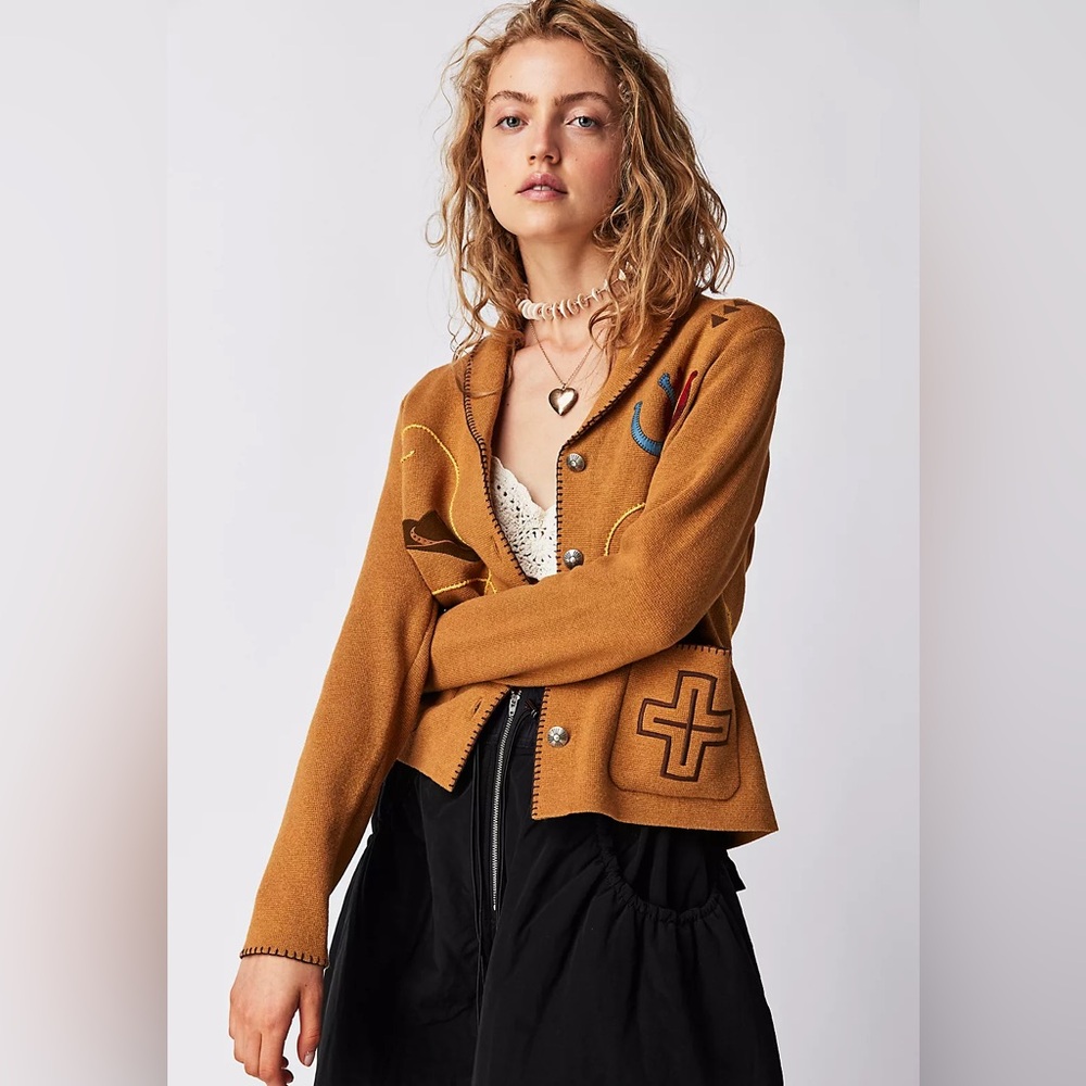 Pendleton x Free People collab “Souvenir Cardi” western sweater RARE